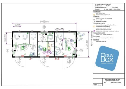 BATIMODULE 20′ Sanitari (4 WC-1 WC PMR-2 URINOIR-3 LAVABI) - Image 2